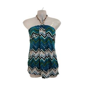 Heart Soul Tropical Chevron Print Halter Brami Top Beaded Strap Boho Size Large
